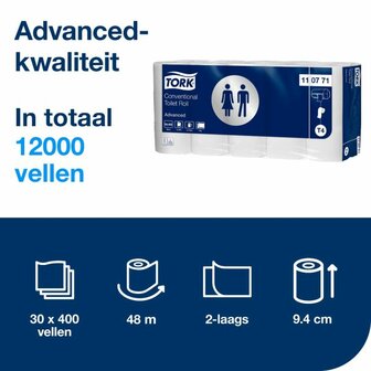 Tork Traditioneel Toiletpapier Advanced 2-laags, 400vel T4