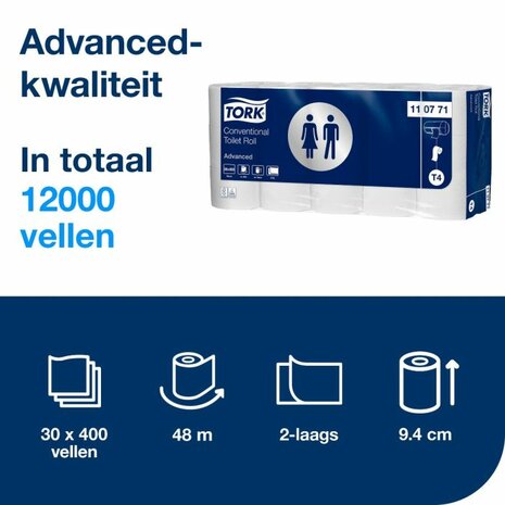 Tork Traditioneel Toiletpapier Advanced 2-laags, 400vel T4